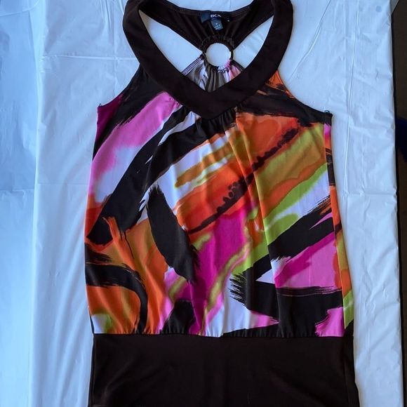 BCX Orange/Brown/Pink Stretch waist Blossom Tank - Picture 1 of 5